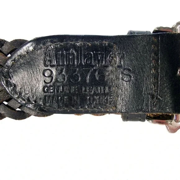 ANN TAYLOR Braided Black Leather Belt Silver Barrel Buckle Women's S - TURKEY - Picture 4 of 5
